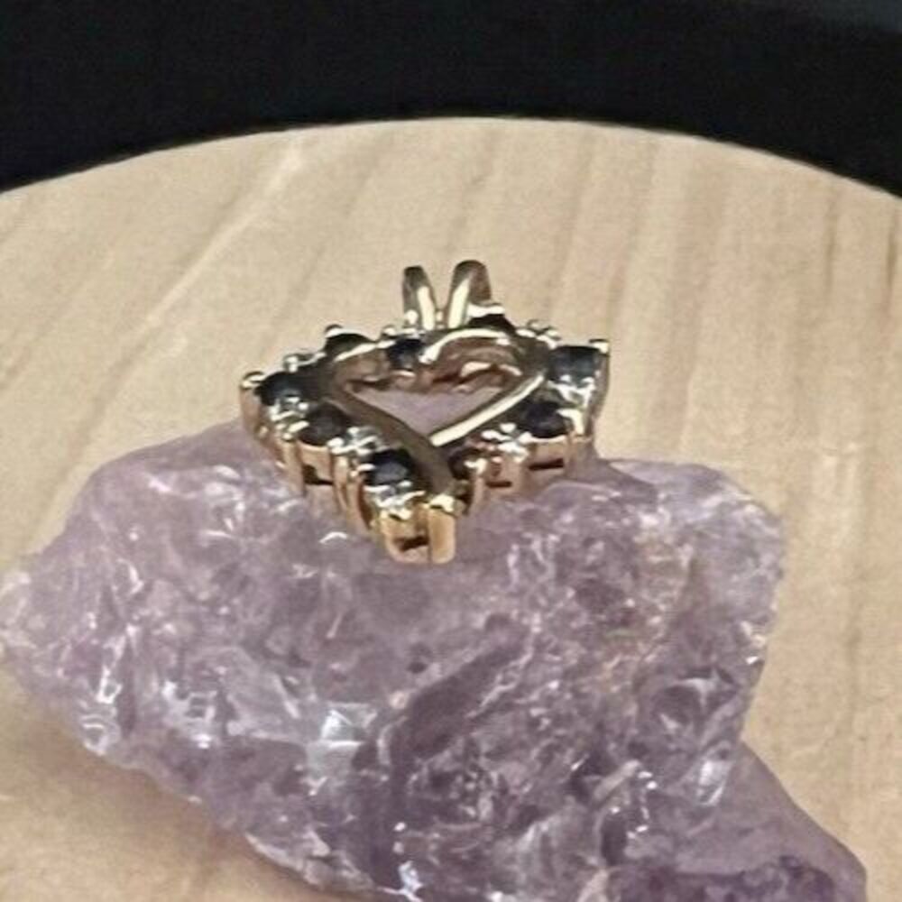 Ross Simons 925 Gold Plated Blue Sapphire & Diamond Heart Charm Pendant 2.4g - Picture 7 of 12